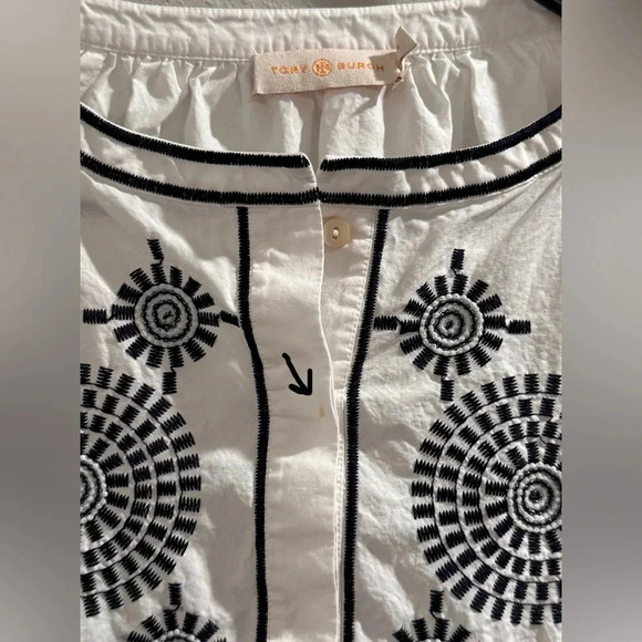 Tory Burch Aubrey Poplin Tunic Embroidered Peasant Top Blouse Ivory Size 4 - Picture 6 of 7